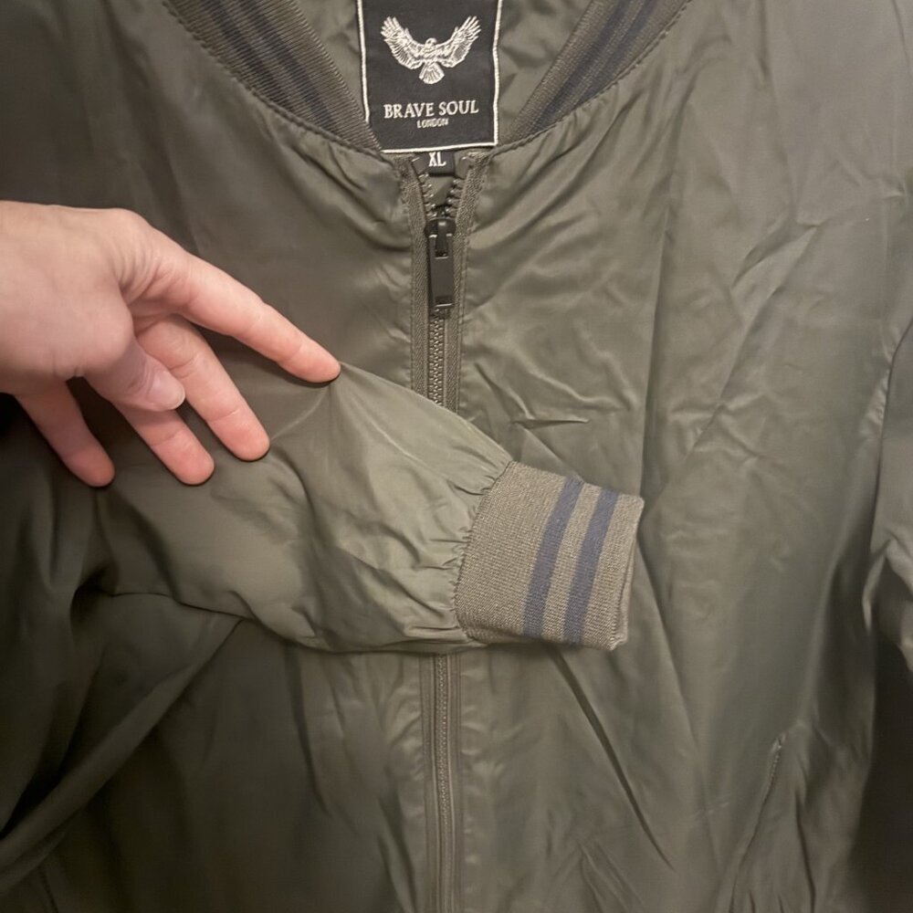 Men's Army Green Bomber Jacket by Brave Soul London - Size XL - Picture 5 of 10